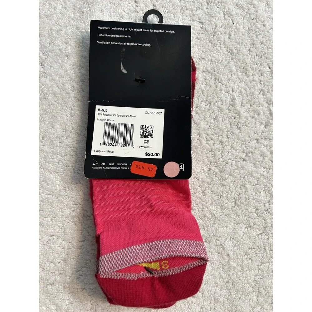 Nike Spark Running No Show Cushioned Womens 9.5-11/Men's 8-9.5 Pink Socks (A8)